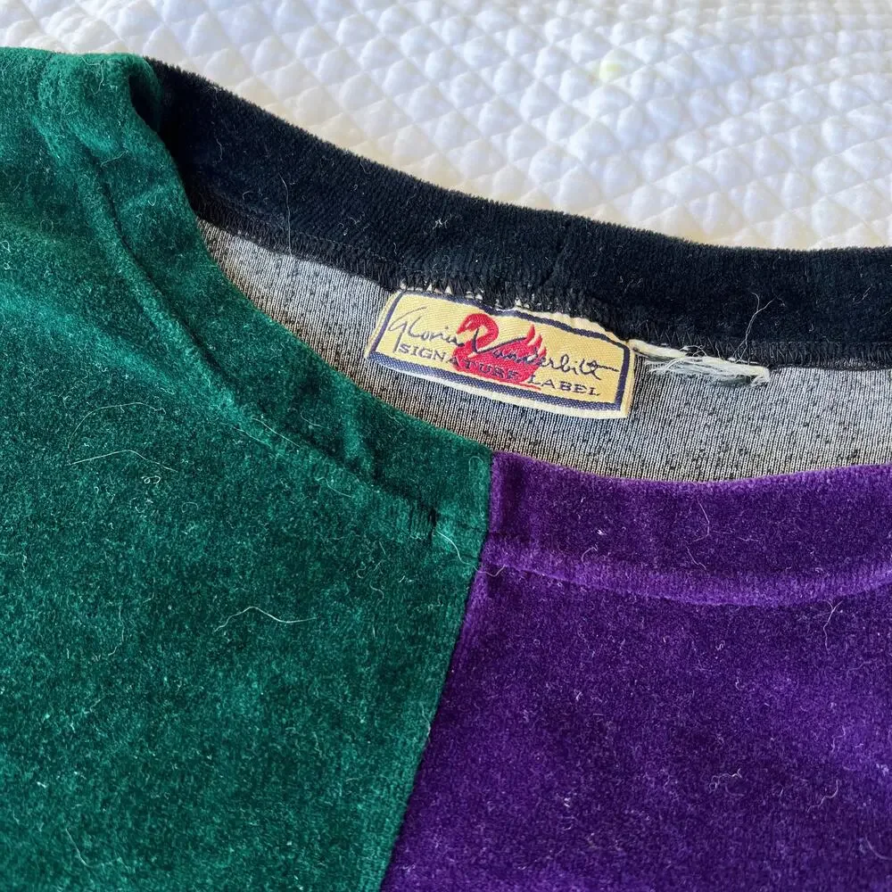Vintage 90s Gloria Vanderbilt Signature Label Velour Colorblock Shirt Size XL